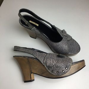 Max Studio Wedge Leather Sling Back Sandals